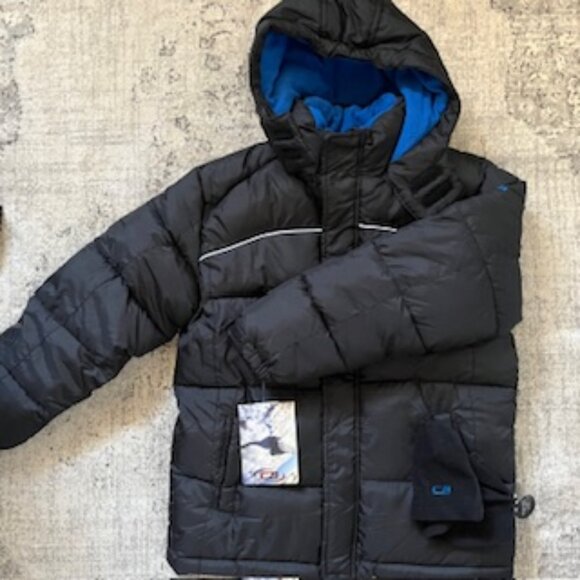 🧡3/15 NWT CB Spots Black Blue Winter puffer Jacket & Beanie Youth L/G 14/16 - Picture 1 of 11